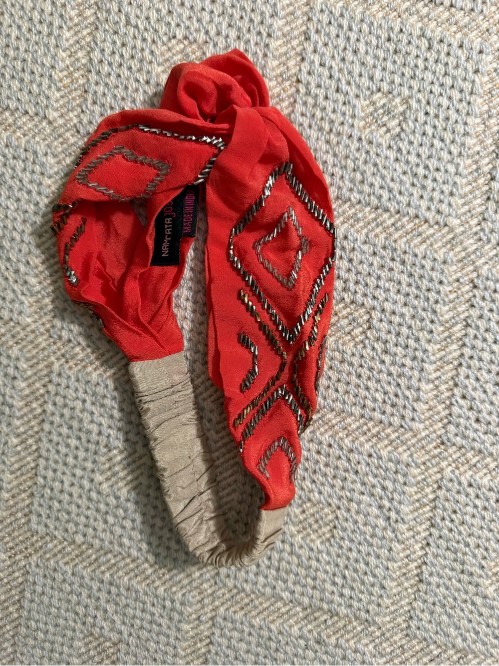 Red Beaded Twist Headband for Women - Picture 2 of 3